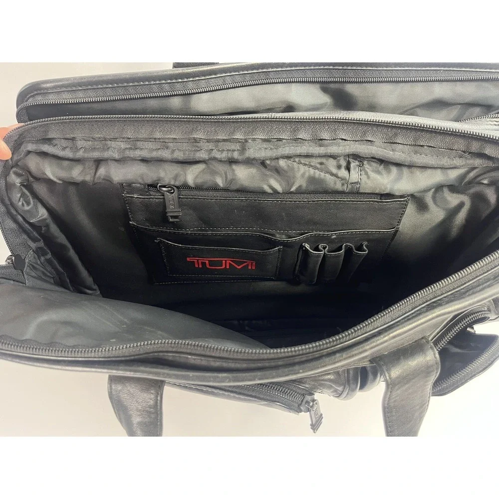 TUMI Black Leather Laptop Messenger Bag 17